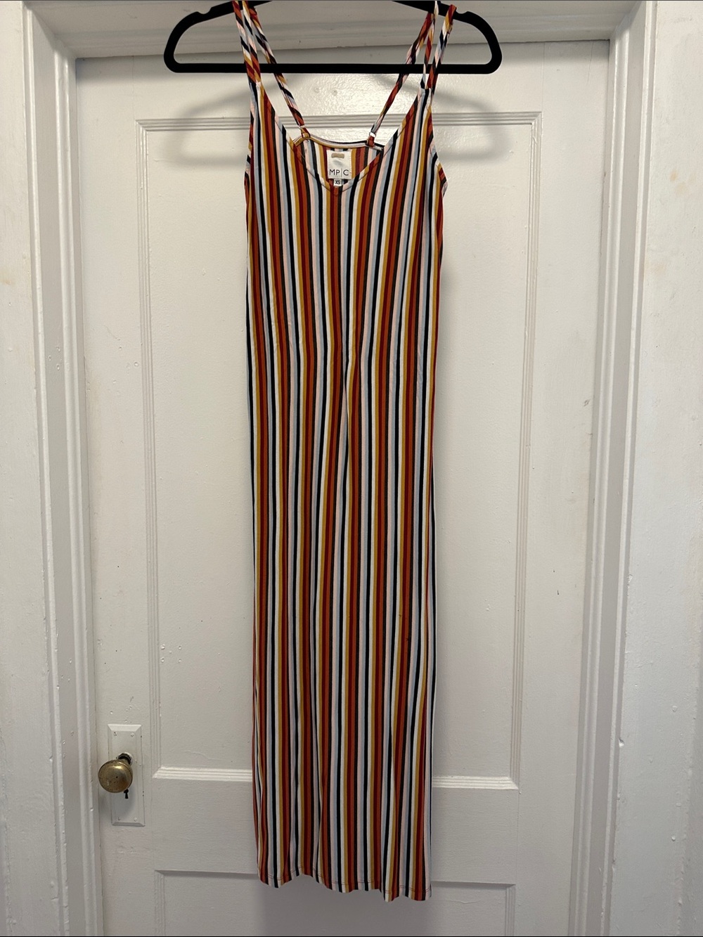MPG Vertical Striped Maxi Dress in Rust, Navy, Cream & Black